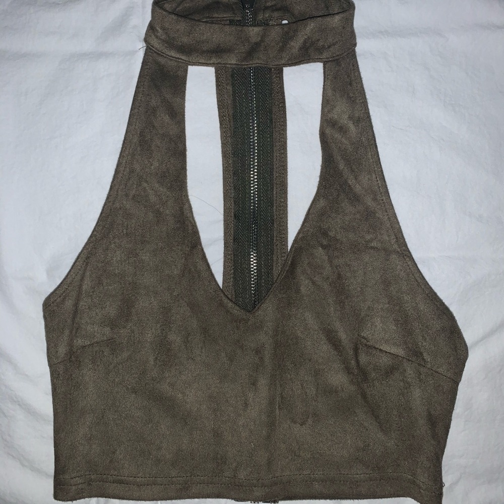 Missguided olive v-neck crop top